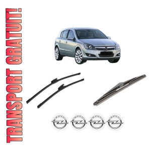 Set 3 stergatoare OPEL ASTRA H CLASSIC Hatchback (A04) din 2009, pentru parbriz si luneta fata si spate auto, Bosch Twin-Aerotwin Multi, din cauciuc siliconat rezistent, 4 Stickere Auto OPEL