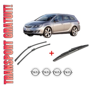 Set 3 stergatoare OPEL ASTRA J Sports Tourer (P10) din 2010 - 2015, pentru parbriz si luneta fata si spate auto, Bosch Twin, din cauciuc siliconat rezistent, 4 Stickere Auto OPEL