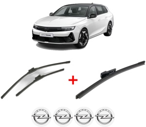 Set 3 stergatoare OPEL ASTRA L Sports Tourer (OV5) din 2021, pentru parbriz si luneta fata si spate auto, Bosch Aerotwin, din cauciuc siliconat rezistent, 4 Stickere Auto OPEL v5279