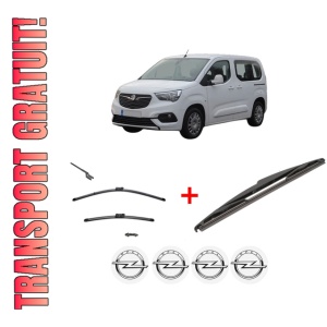 Set 3 stergatoare OPEL COMBO E Tour / Life (K9) din 2018 - 2023, pentru parbriz si luneta fata si spate auto, Valeo Silencio, din cauciuc siliconat rezistent, 4 Stickere Auto OPEL