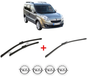 Set 3 stergatoare OPEL COMBO Tour (X12) din 2012, pentru parbriz si luneta fata si spate auto, Bosch Aerotwin, din cauciuc siliconat rezistent, 4 Stickere Auto OPEL v4499