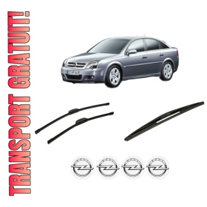 Set 3 stergatoare OPEL VECTRA C GTS (Z02) din 2002-2009, pentru parbriz si luneta fata si spate auto, Bosch Twin-Aerotwin Retrofit, din cauciuc siliconat rezistent, 4 Stickere Auto OPEL