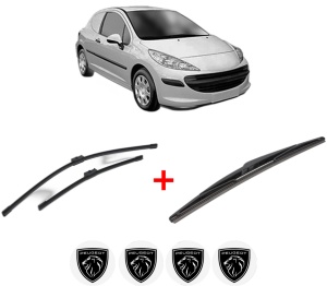 Set 3 stergatoare PEUGEOT 207 Hatchback Van (WA_, WC_) din 2007 - 2012, pentru parbriz si luneta fata si spate auto, Bosch Twin, din cauciuc siliconat rezistent, 4 Stickere Auto PEUGEOT v6239