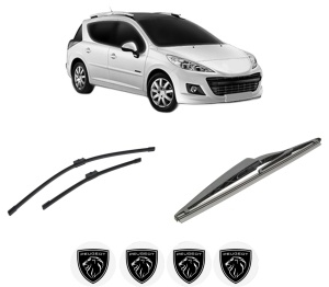 Set 3 stergatoare PEUGEOT 207 SW Estate Van (WK_) din 2007-2012, pentru parbriz si luneta fata si spate auto, Bosch Twin-Aerotwin, din cauciuc siliconat rezistent, 4 Stickere Auto PEUGEOT - Img 2