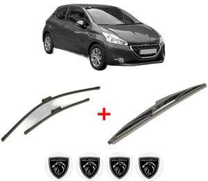 Set 3 stergatoare PEUGEOT 208 Hatchback Van (CR_) din 2013 - 2019, pentru parbriz si luneta fata si spate auto, Bosch Twin, din cauciuc siliconat rezistent, 4 Stickere Auto PEUGEOT v8099