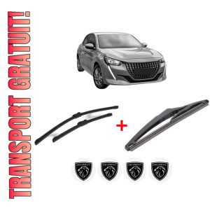 Set 3 stergatoare PEUGEOT 208 II (UB_, UP_, UW_, UJ_) din 2019, pentru parbriz si luneta fata si spate auto, Bosch Twin, din cauciuc siliconat rezistent, 4 Stickere Auto PEUGEOT