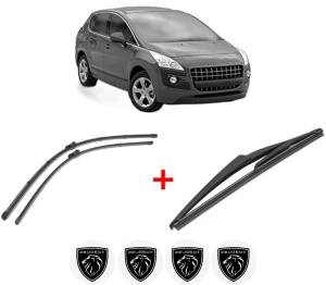Set 3 stergatoare PEUGEOT 3008 Van (0U_) din 2009 - 2016, pentru parbriz si luneta fata si spate auto, Valeo Silencio, din cauciuc siliconat rezistent, 4 Stickere Auto PEUGEOT v14338