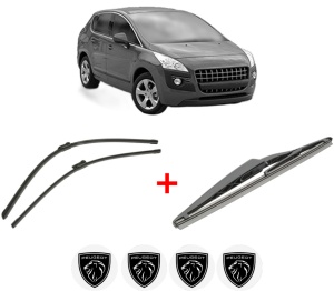 Set 3 stergatoare PEUGEOT 3008 Van (0U_) din 2009 - 2016, pentru parbriz si luneta fata si spate auto, Bosch Twin, din cauciuc siliconat rezistent, 4 Stickere Auto PEUGEOT v8579