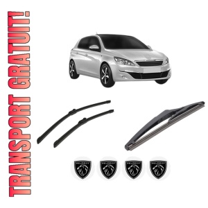 Set 3 stergatoare PEUGEOT 308 Hatchback Van (LB_) din 2015-2021, pentru parbriz si luneta fata si spate auto, Bosch Twin-Aerotwin, din cauciuc siliconat rezistent, 4 Stickere Auto PEUGEOT