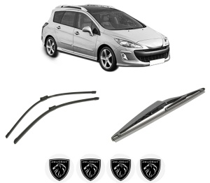 Set 3 stergatoare PEUGEOT 308 SW I (4E_, 4H_) din 2007-2014, pentru parbriz si luneta fata si spate auto, Bosch Twin-Aerotwin, din cauciuc siliconat rezistent, 4 Stickere Auto PEUGEOT - Img 2