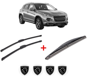 Set 3 stergatoare PEUGEOT 4008 din 2012, pentru parbriz si luneta fata si spate auto, Bosch Twin, din cauciuc siliconat rezistent, 4 Stickere Auto PEUGEOT v4439