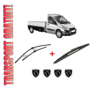 Set 3 stergatoare PEUGEOT EXPERT Platform/Chassis din 2007 - 2023, pentru parbriz si luneta fata si spate auto, Valeo Silencio, din cauciuc siliconat rezistent, 4 Stickere Auto PEUGEOT