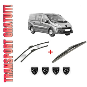 Set 3 stergatoare PEUGEOT EXPERT TEPEE (VF3X_) din 2007 - 2016, pentru parbriz si luneta fata si spate auto, Bosch Twin, din cauciuc siliconat rezistent, 4 Stickere Auto PEUGEOT