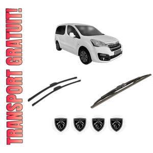 Set 3 stergatoare PEUGEOT PARTNER ORIGIN Box Body/MPV (G_) din 2008-2015, pentru parbriz si luneta fata si spate auto, Bosch Twin-Aerotwin Retrofit, din cauciuc siliconat rezistent, 4 Stickere Auto PEUGEOT