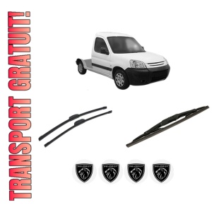 Set 3 stergatoare PEUGEOT PARTNER Platform/Chassis (5_, G_) din 1997-2008, pentru parbriz si luneta fata si spate auto, Bosch Twin-Aerotwin Retrofit, din cauciuc siliconat rezistent, 4 Stickere Auto PEUGEOT