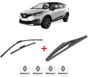 Set 3 stergatoare RENAULT CAPTUR I (J5_, H5_) din 2013, pentru parbriz si luneta fata si spate auto, Valeo Silencio, din cauciuc siliconat rezistent, 4 Stickere Auto RENAULT v15058