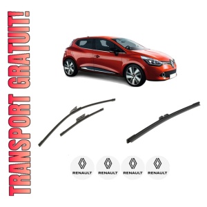 Set 3 stergatoare RENAULT CLIO IV Grandtour (KH_) din 2012-2021, pentru parbriz si luneta fata si spate auto, Bosch Aerotwin-Aerotwin, din cauciuc siliconat rezistent, 4 Stickere Auto RENAULT
