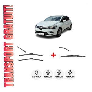 Set 3 stergatoare RENAULT CLIO V (B7_) din 2019, pentru parbriz si luneta fata si spate auto, Valeo Silencio, din cauciuc siliconat rezistent, 4 Stickere Auto RENAULT