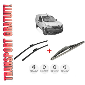 Set 3 stergatoare RENAULT EXPRESS Box Body/MPV din 2021, pentru parbriz si luneta fata si spate auto, Bosch Twin, din cauciuc siliconat rezistent, 4 Stickere Auto RENAULT