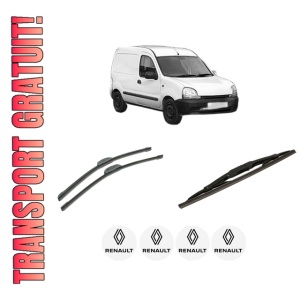 Set 3 stergatoare RENAULT KANGOO Express (FC0/1_) din 1997-2008, pentru parbriz si luneta fata si spate auto, Bosch Twin-Aerotwin Retrofit, din cauciuc siliconat rezistent, 4 Stickere Auto RENAULT