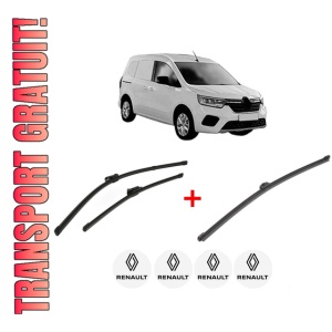 Set 3 stergatoare RENAULT KANGOO III MPV din 2021, pentru parbriz si luneta fata si spate auto, Valeo Silencio Xtrm, din cauciuc siliconat rezistent, 4 Stickere Auto RENAULT