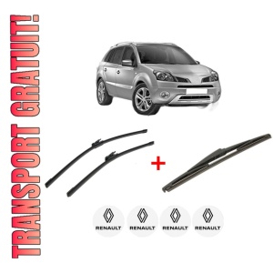 Set 3 stergatoare RENAULT KOLEOS I (HY_) din 2008 - 2013, pentru parbriz si luneta fata si spate auto, Bosch Twin, din cauciuc siliconat rezistent, 4 Stickere Auto RENAULT