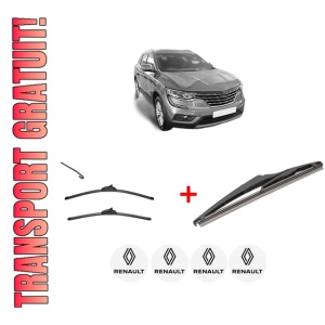 Set 3 stergatoare RENAULT KOLEOS II (HC_) din 2016, pentru parbriz si luneta fata si spate auto, Valeo Silencio, din cauciuc siliconat rezistent, 4 Stickere Auto RENAULT