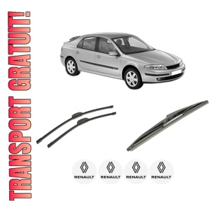 Set 3 stergatoare RENAULT LAGUNA II (BG0/1_) din 2001-2007, pentru parbriz si luneta fata si spate auto, Bosch Twin-Aerotwin Retrofit, din cauciuc siliconat rezistent, 4 Stickere Auto RENAULT