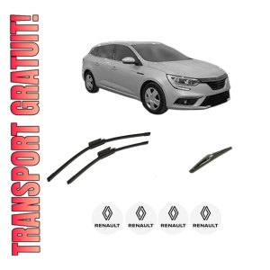 Set 3 stergatoare RENAULT MEGANE IV Grandtour (K9A/M/N_) din 2016-2021, pentru parbriz si luneta fata si spate auto, Bosch Twin-Aerotwin, din cauciuc siliconat rezistent, 4 Stickere Auto RENAULT