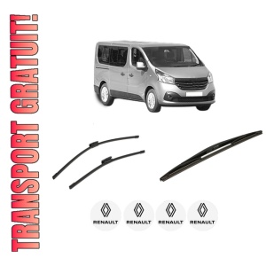 Set 3 stergatoare RENAULT TRAFIC III Bus (JG_) din 2014-2021, pentru parbriz si luneta fata si spate auto, Bosch Twin-Aerotwin Multi, din cauciuc siliconat rezistent, 4 Stickere Auto RENAULT
