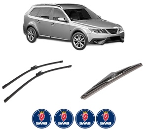 Set 3 stergatoare SAAB 9-3X (YS3) din 2009-2015, pentru parbriz si luneta fata si spate auto, Bosch Twin-Aerotwin, din cauciuc siliconat rezistent, 4 Stickere Auto SAAB - Img 2