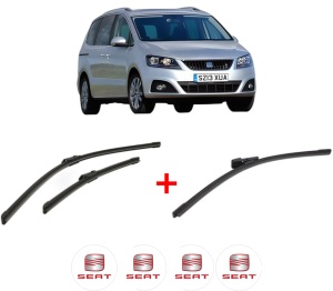 Set 3 stergatoare SEAT ALHAMBRA VAN (711) din 2014 - 2022, pentru parbriz si luneta fata si spate auto, Bosch Aerotwin, din cauciuc siliconat rezistent, 4 Stickere Auto SEAT v5999