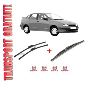 Set 3 stergatoare SEAT CORDOBA (6K1, 6K2) din 1999 - 2002, pentru parbriz si luneta fata si spate auto, Bosch Twin, din cauciuc siliconat rezistent, 4 Stickere Auto SEAT