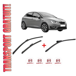 Set 3 stergatoare SEAT IBIZA V (KJ1, KJG) din 2017, pentru parbriz si luneta fata si spate auto, Bosch Aerotwin, din cauciuc siliconat rezistent, 4 Stickere Auto SEAT