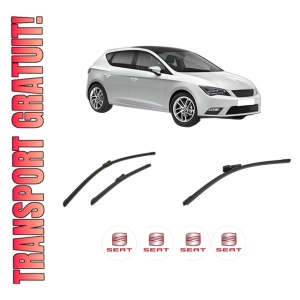 Set 3 stergatoare SEAT LEON (5F1) din 2012-2020, pentru parbriz si luneta fata si spate auto, Bosch Aerotwin-Aerotwin, din cauciuc siliconat rezistent, 4 Stickere Auto SEAT