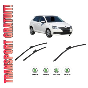 Set 3 stergatoare SKODA FABIA III Praktik (NJ5) din 2014-2022, pentru parbriz si luneta fata si spate auto, Bosch Aerotwin-Aerotwin, din cauciuc siliconat rezistent, 4 Stickere Auto SKODA