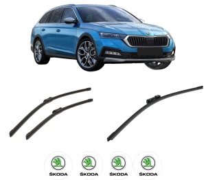 Set 3 stergatoare SKODA Octavia IV (NX3, NN3, PV3) din 2020-2025, pentru parbriz si luneta fata si spate auto, Bosch Aerotwin-Aerotwin, din cauciuc siliconat rezistent, 4 Stickere Auto SKODA - Img 2