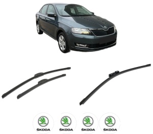 Set 3 stergatoare SKODA RAPID (NH3, NK3, NK6) din 2012-2022, pentru parbriz si luneta fata si spate auto, Bosch Aerotwin-Aerotwin Retrofit, din cauciuc siliconat rezistent, 4 Stickere Auto SKODA - Img 2