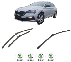 Set 3 stergatoare SKODA SCALA (NW1) din 2019-2020, pentru parbriz si luneta fata si spate auto, Bosch Aerotwin-Aerotwin, din cauciuc siliconat rezistent, 4 Stickere Auto SKODA - Img 2