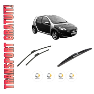 Set 3 stergatoare SMART FORFOUR (454) din 2004-2006, pentru parbriz si luneta fata si spate auto, Bosch Twin-Aerotwin Retrofit, din cauciuc siliconat rezistent, 4 Stickere Auto SMART