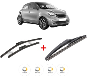 Set 3 stergatoare SMART FORFOUR Hatchback (453) din 2014, pentru parbriz si luneta fata si spate auto, Bosch Twin, din cauciuc siliconat rezistent, 4 Stickere Auto SMART v11333