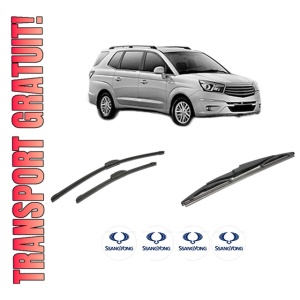 Set 3 stergatoare SSANGYONG RODIUS II din 2013-2015, pentru parbriz si luneta fata si spate auto, Bosch Twin-Aerotwin Retrofit, din cauciuc siliconat rezistent, 4 Stickere Auto SSANGYONG