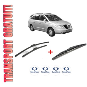 Set 3 stergatoare SSANGYONG STAVIC din 2013, pentru parbriz si luneta fata si spate auto, Bosch Twin, din cauciuc siliconat rezistent, 4 Stickere Auto SSANGYONG