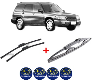 Set 3 stergatoare SUBARU FORESTER (SF_) din 1997 - 2002, pentru parbriz si luneta fata si spate auto, Bosch Twin, din cauciuc siliconat rezistent, 4 Stickere Auto SUBARU v11633