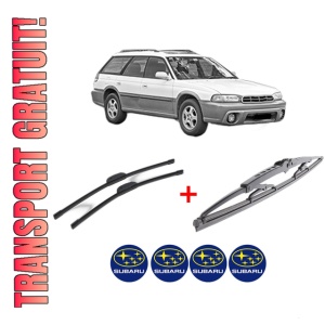 Set 3 stergatoare SUBARU LEGACY OUTBACK (BG) din 1996 - 1999, pentru parbriz si luneta fata si spate auto, Bosch Twin, din cauciuc siliconat rezistent, 4 Stickere Auto SUBARU