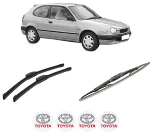 Set 3 stergatoare TOYOTA COROLLA Compact (_E11_) din 1997-2002, pentru parbriz si luneta fata si spate auto, Bosch Twin-Aerotwin Retrofit, din cauciuc siliconat rezistent, 4 Stickere Auto TOYOTA - Img 2