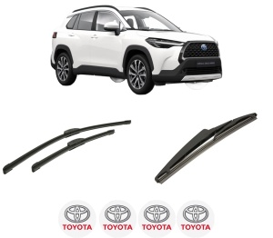 Set 3 stergatoare TOYOTA COROLLA CROSS (ZVG1_, ZSG1_, MXGH1_, MXGA1_) din 2022-2023, pentru parbriz si luneta fata si spate auto, Bosch Twin-Aerotwin Retrofit, din cauciuc siliconat rezistent, 4 Stickere Auto TOYOTA - Img 2