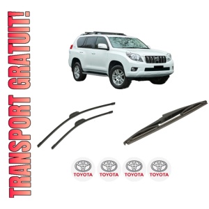 Set 3 stergatoare TOYOTA LAND CRUISER PRADO (_J15_) din 2009-2024, pentru parbriz si luneta fata si spate auto, Bosch Twin-Aerotwin Retrofit, din cauciuc siliconat rezistent, 4 Stickere Auto TOYOTA