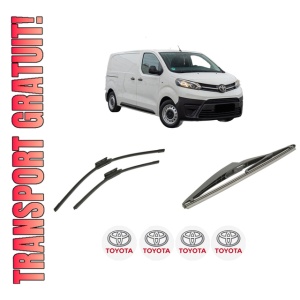 Set 3 stergatoare TOYOTA PROACE Van (MDZ_) din 2016-2024, pentru parbriz si luneta fata si spate auto, Bosch Twin-Aerotwin, din cauciuc siliconat rezistent, 4 Stickere Auto TOYOTA