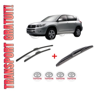 Set 3 stergatoare TOYOTA RAV 4 III (_A3_) din 2005 - 2014, pentru parbriz si luneta fata si spate auto, Bosch Twin, din cauciuc siliconat rezistent, 4 Stickere Auto TOYOTA
